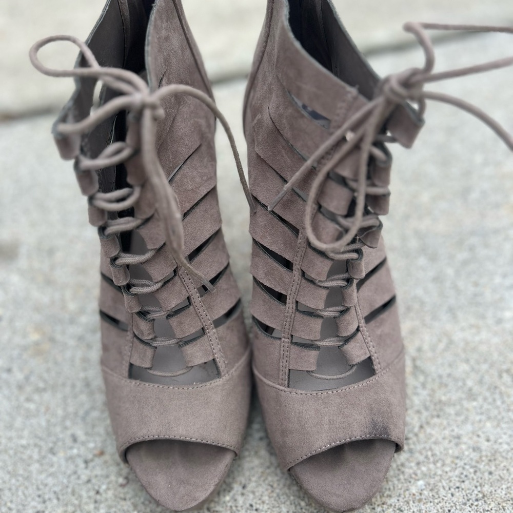 Elegant Lace-Up Suede Heels - Brown